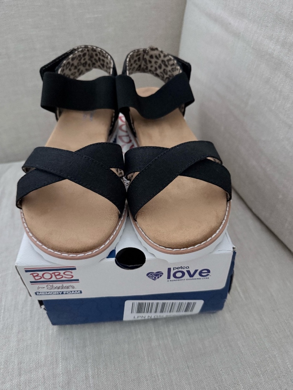 NWT Skechers BOBS Desert Kiss Secret Picnic Sandals Black Wide Women's 7.5